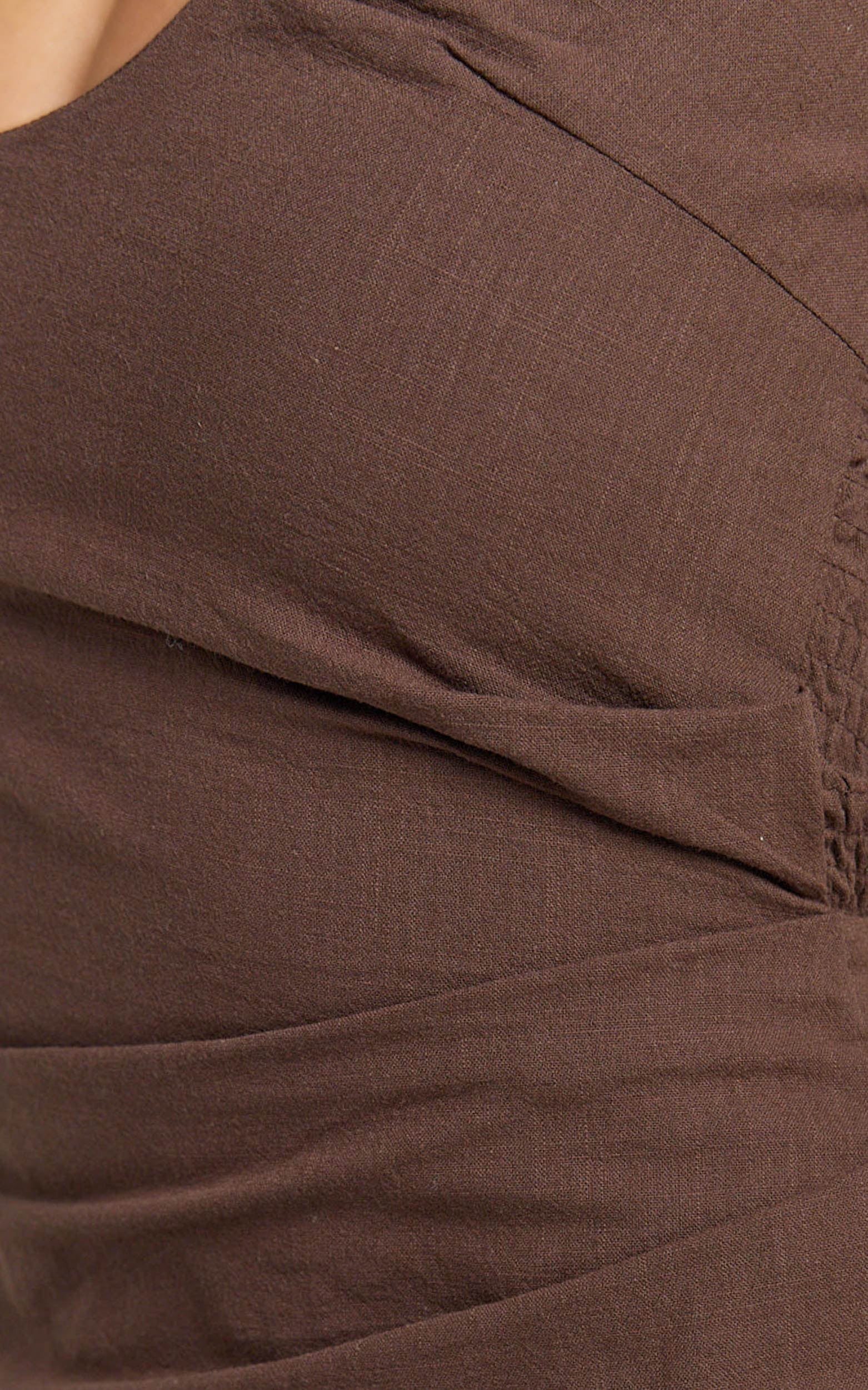 Murray Midi Dress - Deep U Halter Neck Dress in Chocolate